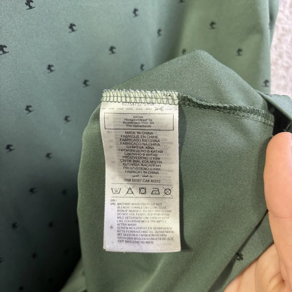 Adidas Golf Polo Shirt Mens Large‎ Green Tree Print Nature Valley Logo Stretch